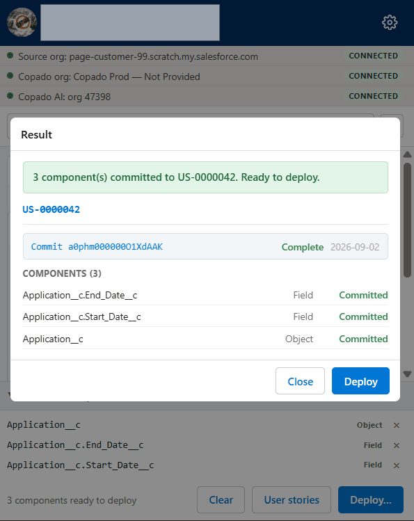 Commit complete with components ready to deploy